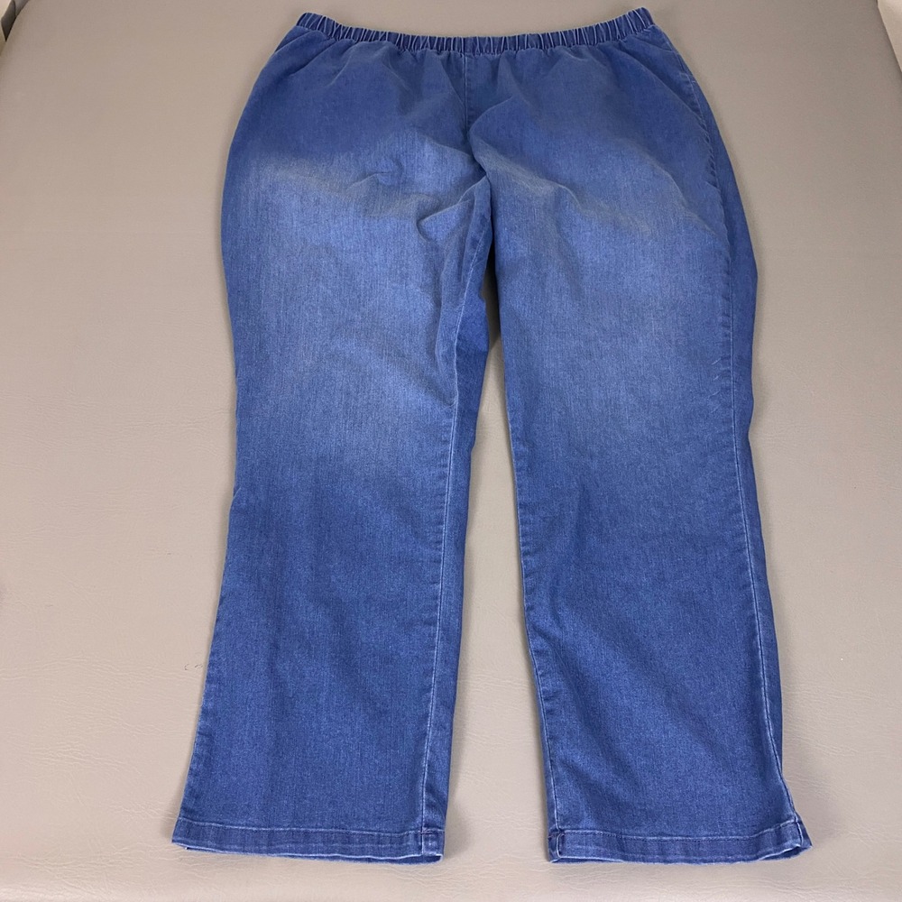 Denim 24/7 Jeans Women's Plus Size 28W Blue Elastic Waist Straight High Rise